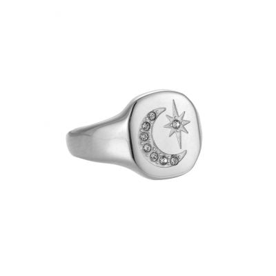 Sparkly moon ring - silver