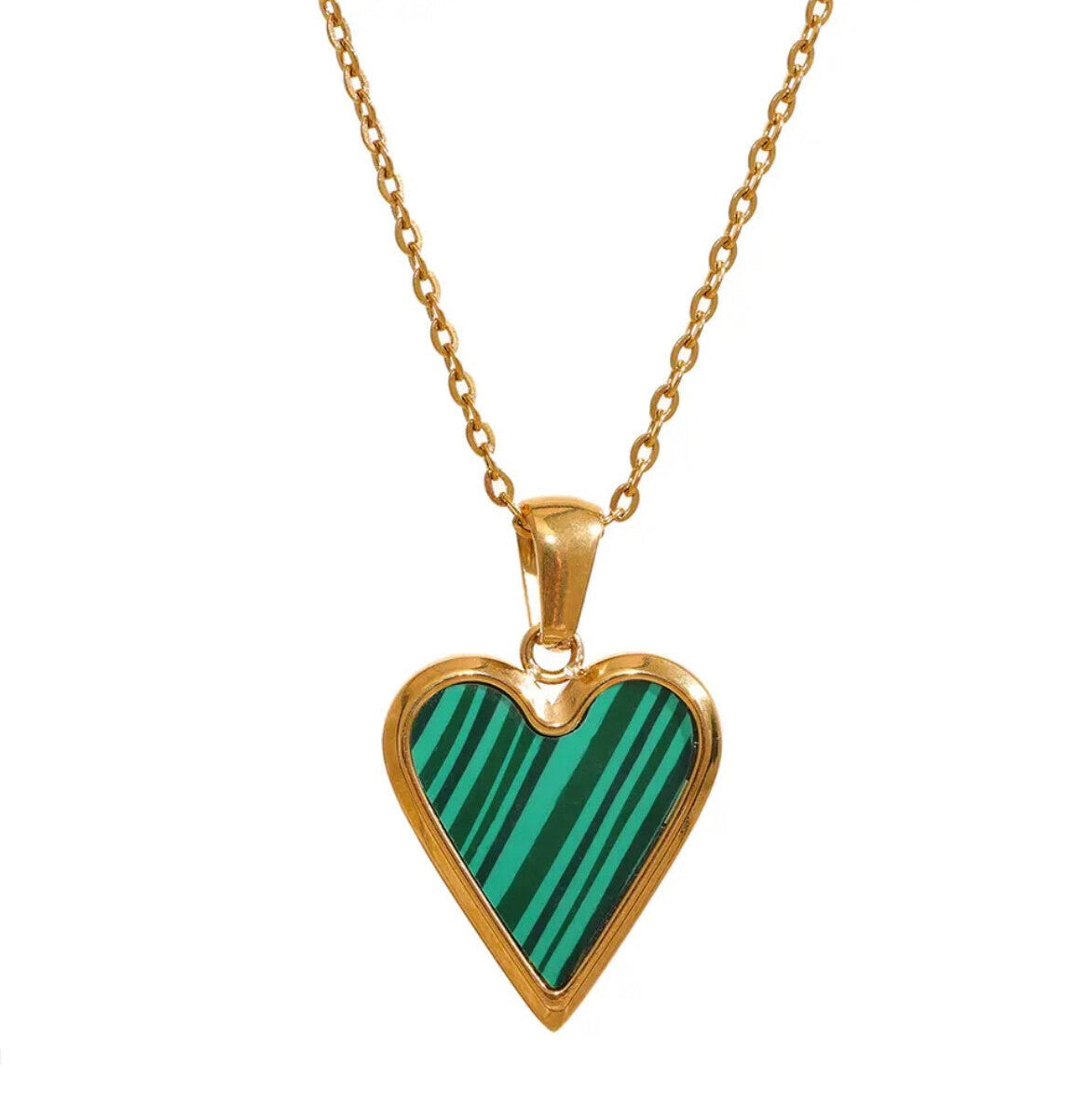 Green heart necklace - gold