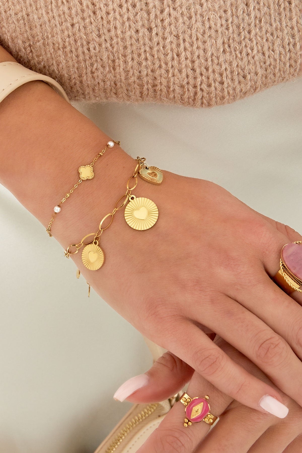 pearl clover bracelet - gold