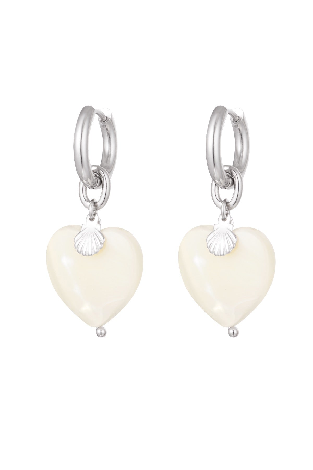 Heart shell earrings - silver