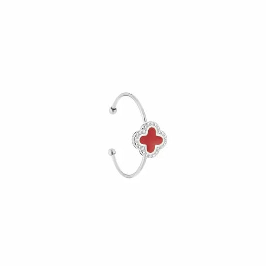 Clover ring - red - zilver