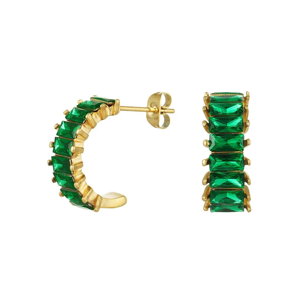 Green party earrings - gold