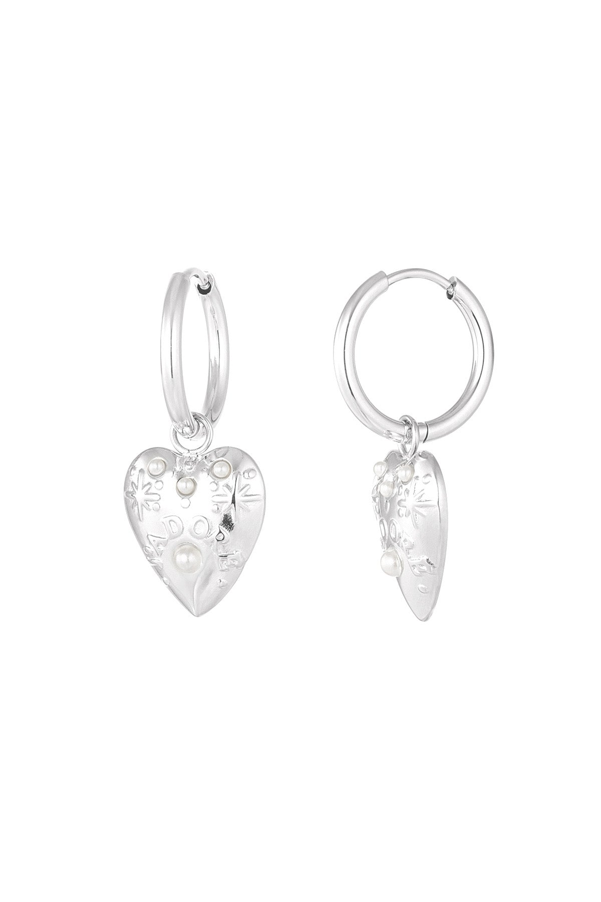 Rough heart earrings - zilver