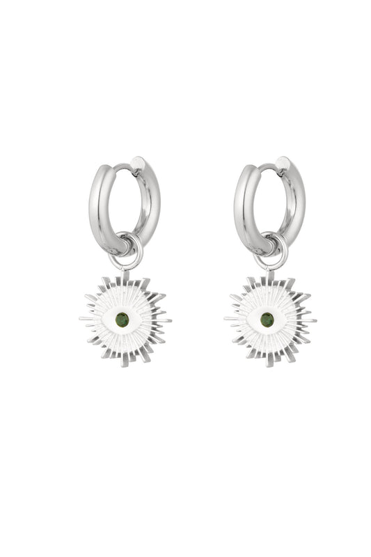 Green eyes earrings - silver