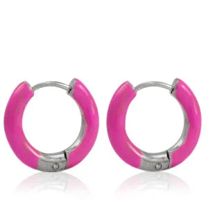 neon pink hoops - silver