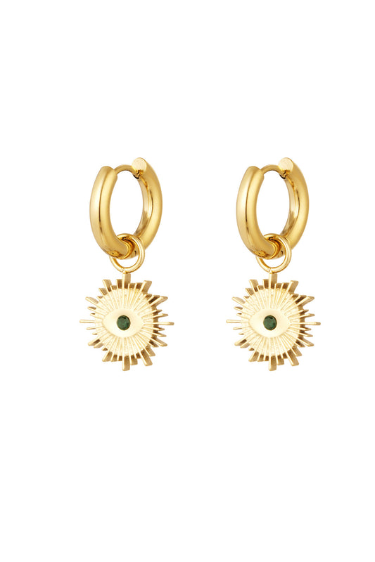 Green eyes earrings - gold