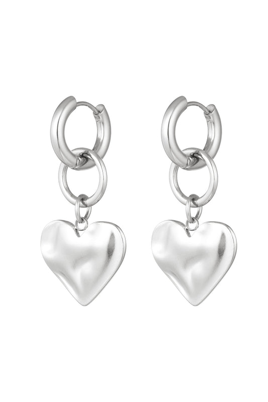 Rough heart earrings - silver